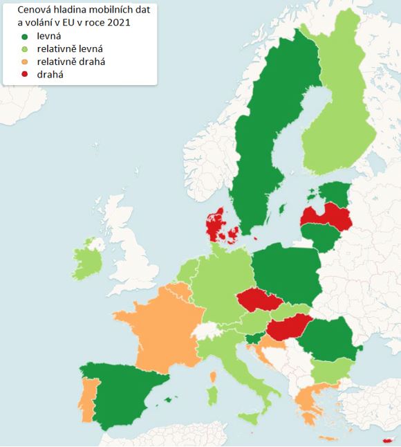 Graf ke KZ 22/03 - Cenová hladina mobilních dat a volání v EU v roce 2021